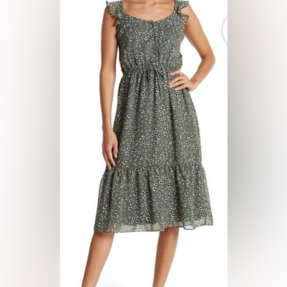 Green/sage smocked midi dress, flutter sleeves by Jack by BB Dakota, XS